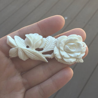 1pc Beautiful Lovely Flower Bouquet Hand Carved White Buffalo Bone Drop Pendant, Symbol of Strength Prosperity Pendant, with Sterling Silver Bail, 2.7 Inch, BP-47