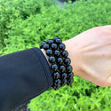 1 Strand Stretch Natural Black Agate Beaded Gemstone Bracelet, 10mm Bead, Length Selections: 7 inch/7.5 inch/8 inch/8.5 inch