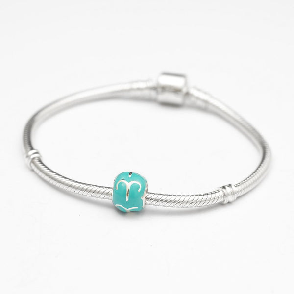 1pc 925 Sterling Silver Aries Zodiac Sign Bead Charm Blue Enamel, Compatible with Pandora All Other Charm Bracelets, EC51