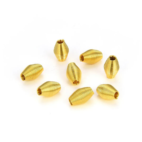 100pcs Oval Bicone Wire Coil Spring Beads, 18K Yellow Gold Plated Brass, 8x5mm, Hole ID 1.3mm, CF111-G