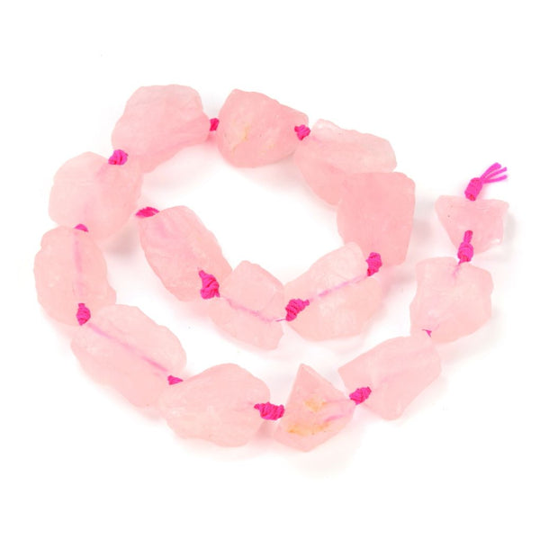 Natural Raw Pink Rose Quartz Gemstone Beads, Large Drilled Rough Nugget Stone,15 Inch GA-C8