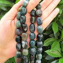 Natural Moss Agate Gemstone Tumbled Nugget Beads, Irregular, 10mm-13mm, Hole ID 1mm, 1 Strand/15 Inch, GZ4-4
