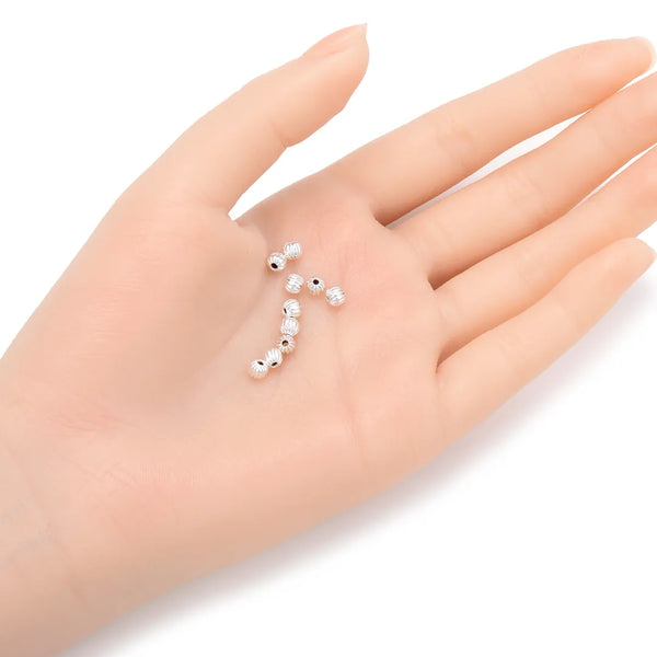 500pcs Sparkle Small Tiny Corrugated Melon Round Beads, Sterling Silver Plated Brass, Size Selections: 3mm/4mm