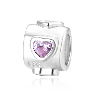 Solid 925 Sterling Silver Heart Love CZ Bead Charm, Compatible with Pandora All Other Charm Bracelet