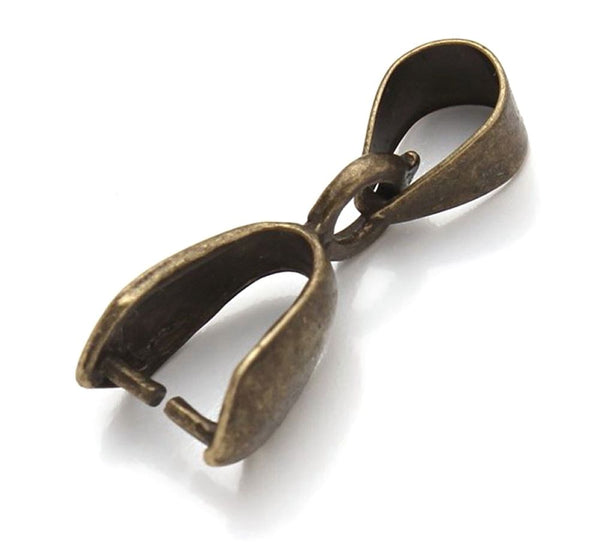 50pcs Pendant Clasp Pinch Bail Clip, Antique Bronze Plated Brass, Size Selections: 15mm/18mm/20mm