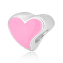 Real 925 Sterling Silver Pink Enamel Heart Love Bead Charm