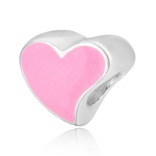 Real 925 Sterling Silver Pink Enamel Heart Love Bead Charm