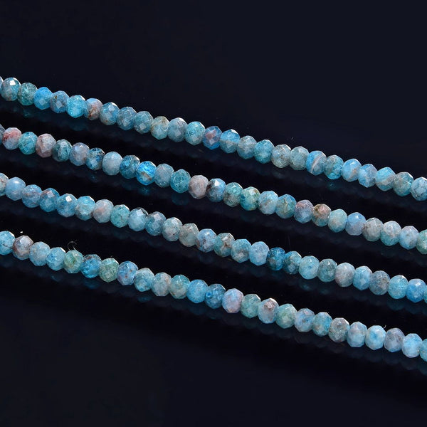 Natural Blue Apatite Gemstone Tiny Small Faceted Rondelle Beads, 3x2mm, Hole ID 0.65mm, 15 Inch/1 Strand, GK-A8