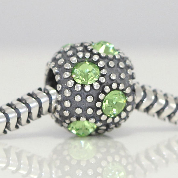 1pc 925 Sterling Silver August Birthstone Bead Charm, Green Peridot Cubic Zirconia CZ, 10.3x9mm, Hole ID 4.5mm, EC1-M8