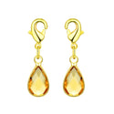 2pcs Clip On Dangle November Topaz Yellow Birthstone Charm Drops, Tarnish Resistant, 18K Yellow Gold Plated Lobster Clasp, BL8-11