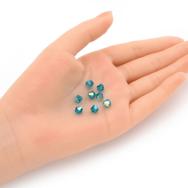 100pcs Preciosa Faceted Bicone Crystal Beads, Blue Zircon AB, Size Selections: 3mm/4mm/6mm
