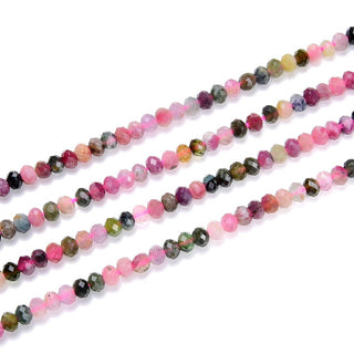 Natural Pink Tourmaline Gemstone Tiny Small Faceted Rondelle Beads, 3x2mm, Hole ID 0.65mm, 15 Inch/1 Strand, GK-A1