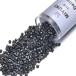 30g Miyuki Delica 11/0 Seed Beads, Opaque Metallic Gunmetal DB1