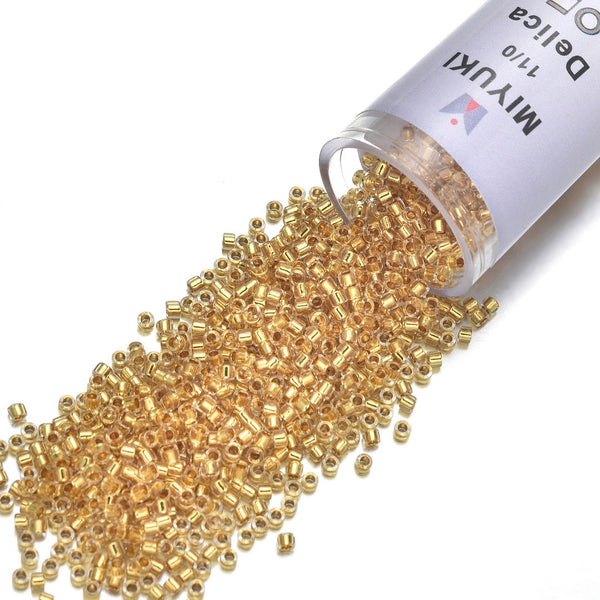 7.5g Miyuki Delica 11/0 Seed Beads, 24Kt Gold-Lined Crystal Gold DB33
