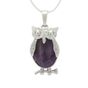 1pc Natural Purple Amethyst Crystal Gemstone Owl Pendant Necklace, 18 Inch Surgical Stainless Steel Chain, GGP-G4