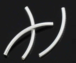 10pcs 925 Sterling Silver Curved Noodle Tubes, Hole ID 1.5mm, Size Selections: 20mm/25mm/30mm/35mm/40mm