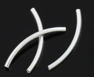 10pcs 925 Sterling Silver Curved Noodle Tubes, Hole ID 1.5mm, Size Selections: 20mm/25mm/30mm/35mm/40mm