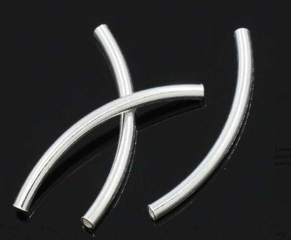 10pcs 925 Sterling Silver Curved Noodle Tubes, Hole ID 1.5mm, Size Selections: 20mm/25mm/30mm/35mm/40mm
