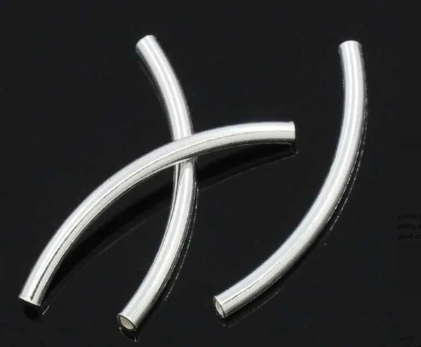 10pcs 925 Sterling Silver Curved Noodle Tubes, Hole ID 1.5mm, Size Selections: 20mm/25mm/30mm/35mm/40mm