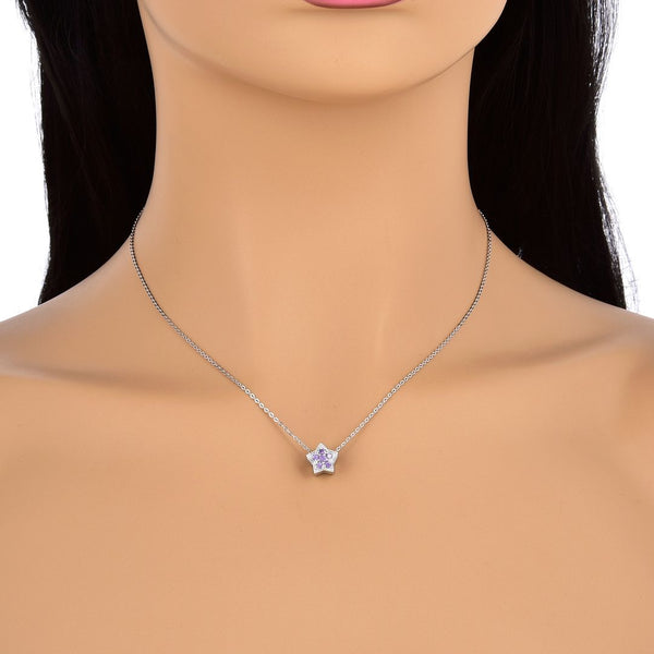 1pc 925 Sterling Silver Star Charm February Birthstone Bead Charm, Purple Amethyst Cubic Zirconia CZ, 10x9.5mm, Hole ID 4.5mm, EC1-K2