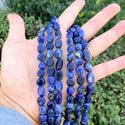 Natural Blue Sodalite Gemstone Oval Tumbled Pebble Beads, Irregular, 8mm to 11mm, Hole ID 1mm, 15 Inch/1 Strand, GZ12-22
