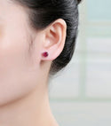 1 Pair 925 Sterling Silver January Red Birthstone Round Cut Stud Earrings, 6mm/0.84 Carat Cubic Zirconia CZ Created Garnet Stone, SSE48-1