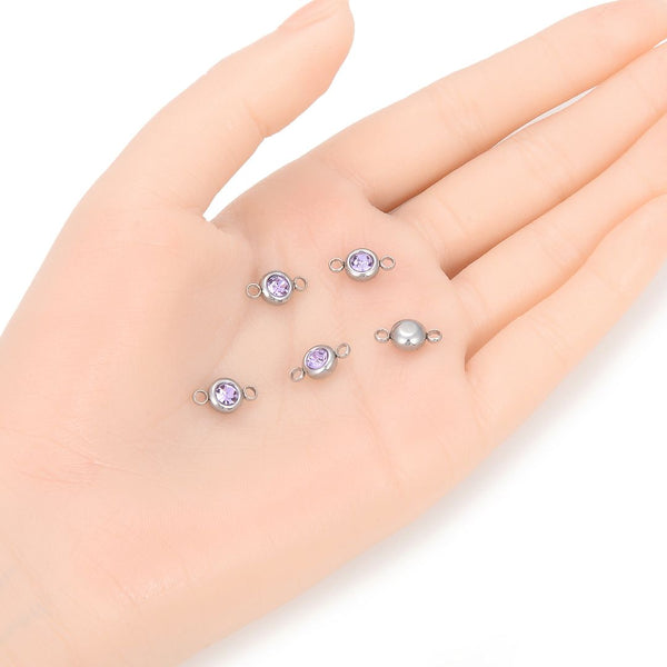 10pcs Grade A June Alexandrite Birthstone Links, Stainless Steel, Tarnish Resistant, 6mm, CCP34-6