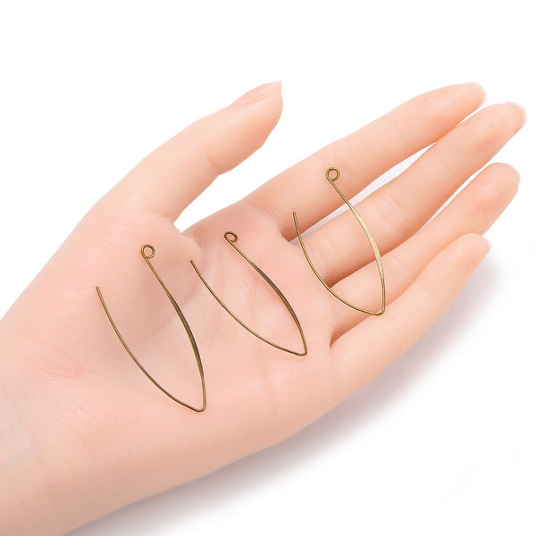 50pcs Flat Marquise Earring Hooks, Antique Bronze Plated Brass, 0.7mm/21 Gauge, 45mm Long, CF249-4