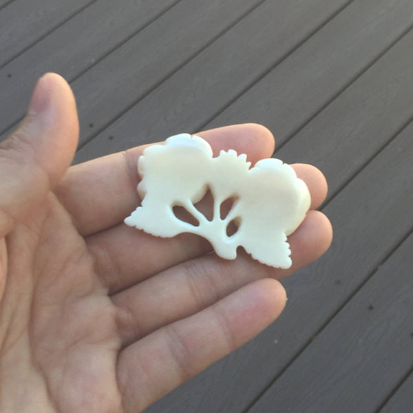 1pc Beautiful Lovely Flower Bouquet Hand Carved White Buffalo Bone Drop Pendant, Symbol of Strength Prosperity Pendant, with Sterling Silver Bail, 2 Inch, BP-48