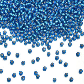 50g Miyuki Rocaille 8/0 Seed Bead Transparent Silver-lined Capri Blue RR-25
