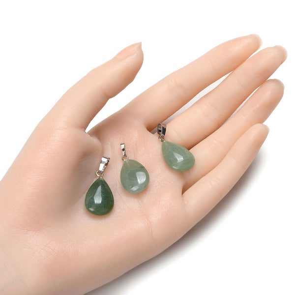 4pcs Natural Green Aventurine Gemstone Pendants, 20x15mm Teardrop Stone Drops, G2P-T5