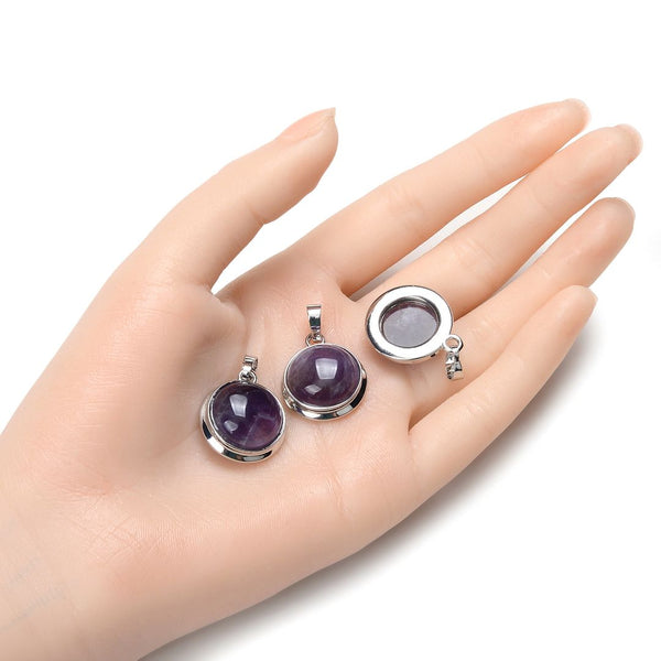 2pcs Natural Purple Amethyst Round Gemstone Pendant Drops, 20mm, G2P-K2