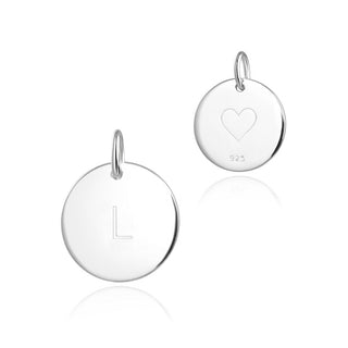 1pc 925 Sterling Silver 12mm Letter L Charm, Heart Engraved, Name Initial Disc Coin Pendant Drop, SLP-S12