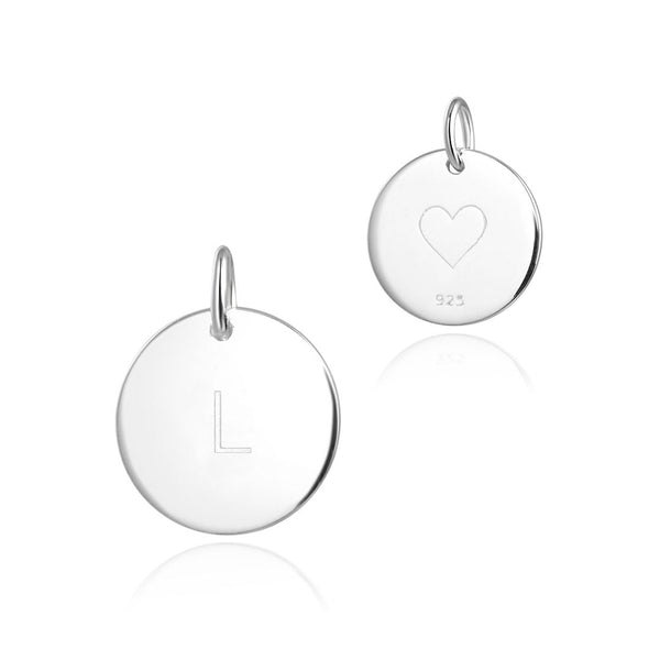 1pc 925 Sterling Silver 12mm Letter L Charm, Heart Engraved, Name Initial Disc Coin Pendant Drop, SLP-S12