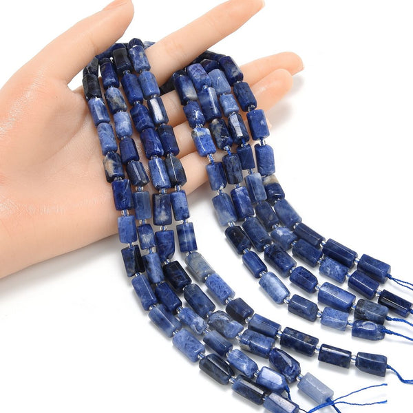 Natural Blue Sodalite Gemstone Faceted Tube Beads, 13x7mm, Hole ID 1mm, 15 Inch/1 Strand, GZ8-18