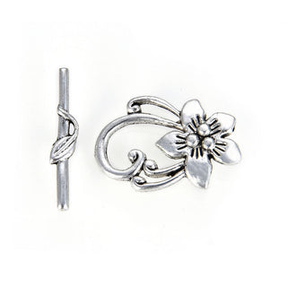 Adabele 20 Sets Blooming Flower Toggle Clasp, T-Bar Jewelry Closure, 30mm (1.2 Inch), Antique Silver, MC-AF16