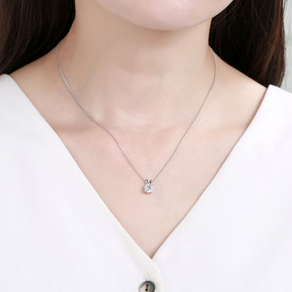 925 Sterling Silver April Birthstone Solitaire Necklace, 6mm/0.84 Carat Clear Diamond Cubic Zirconia CZ, Length Selections: 16 inch/18 inch