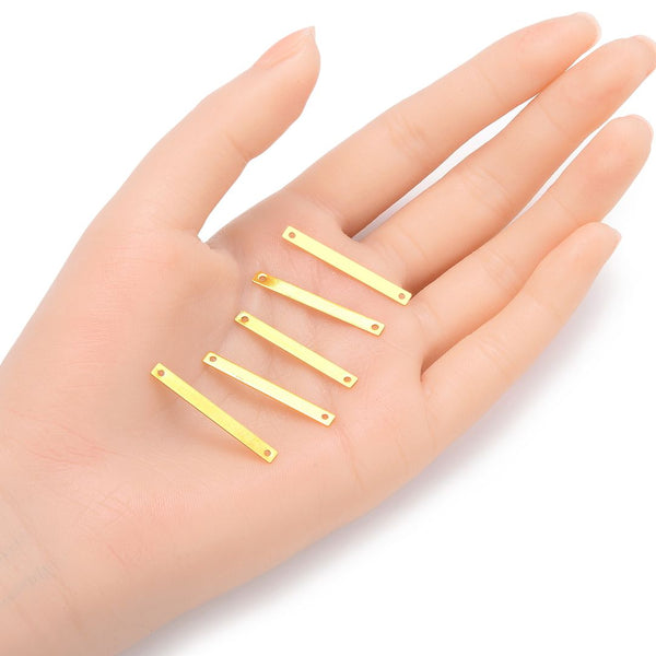10pcs 30mm 2-Hole Rectangle Bar Links, Tarnish Resistant, 18K Yellow Gold Plated Brass, BFW-A22