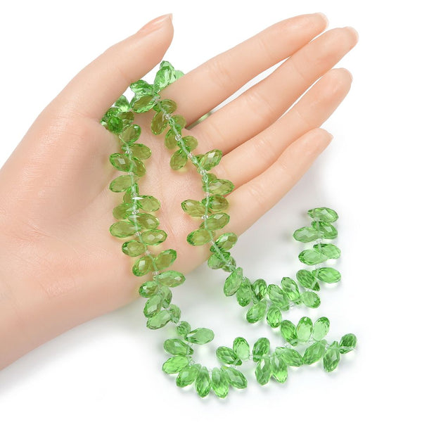 200pcs Creative Club Faceted Teardrop Briolette Crystal Glass Beads, Pendant Drop, Peridot Green, 12x6mm, Hole ID 1mm, CCT2-16