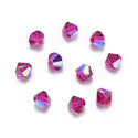 50pcs Preciosa Faceted Bicone Crystal Beads, Fuchsia AB, 6mm, Hole ID 1mm, Pre-B662