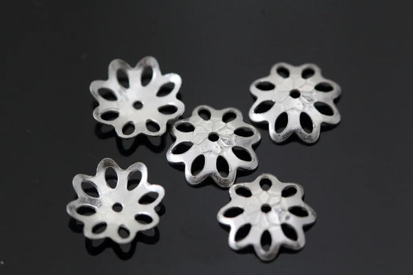 20pcs 925 Sterling Silver Flower Round Bead Caps, Bead End Caps, 8mm, Hole ID 1mm, SS120-1