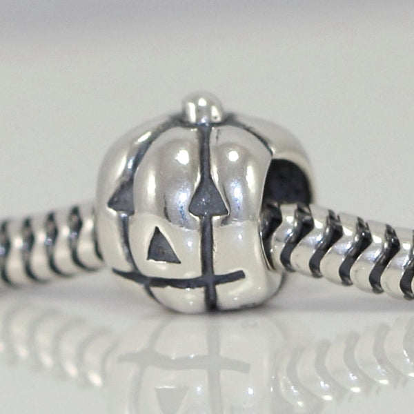 1pc Solid 925 Sterling Silver Happy Pumpkin Bead Charm, Compatible with Pandora All Other Charm Bracelet, EC129