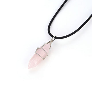 1pc Natural Pink Rose Quartz Gemstone Pendant Necklace, 18 Inch Leather Cord Jewelry, GGP-H6