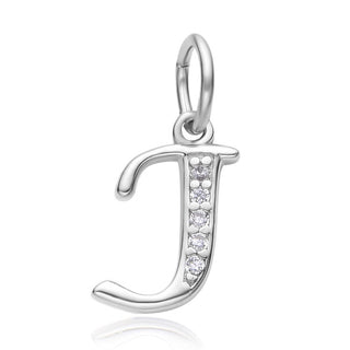 1pc 925 Sterling Silver Letter J Charm, Tarnish Resistant Rhodium Plated, Cubic Zirconia CZ Name Initial Pendant Drop,SSP-C10