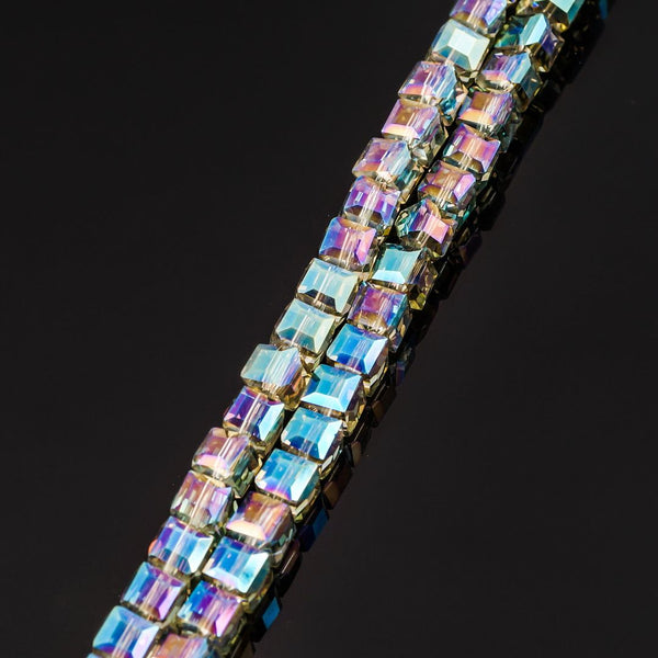 100pcs Creative Club Faceted Cube Crystal Glass Beads, Peridot Shimmer, 6mm, Hole ID 1mm, CCC636