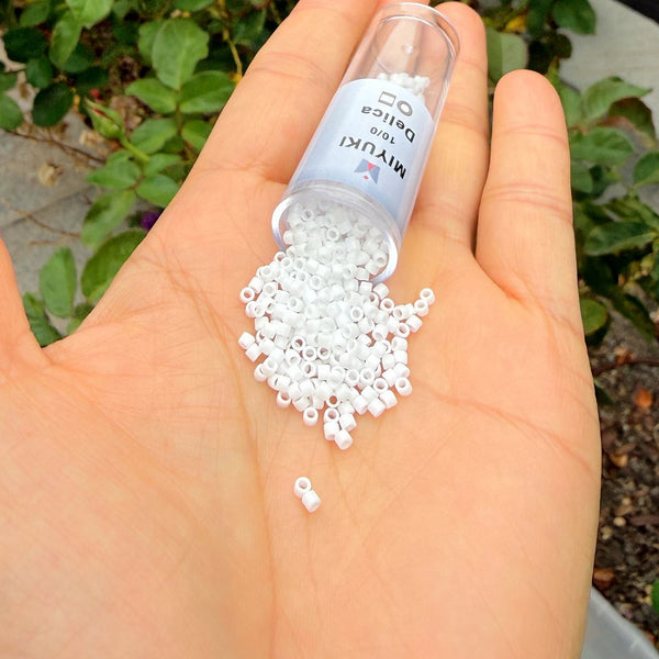 30g Miyuki Delica 10/0 Tube Seed Beads, Opaque white DBM200