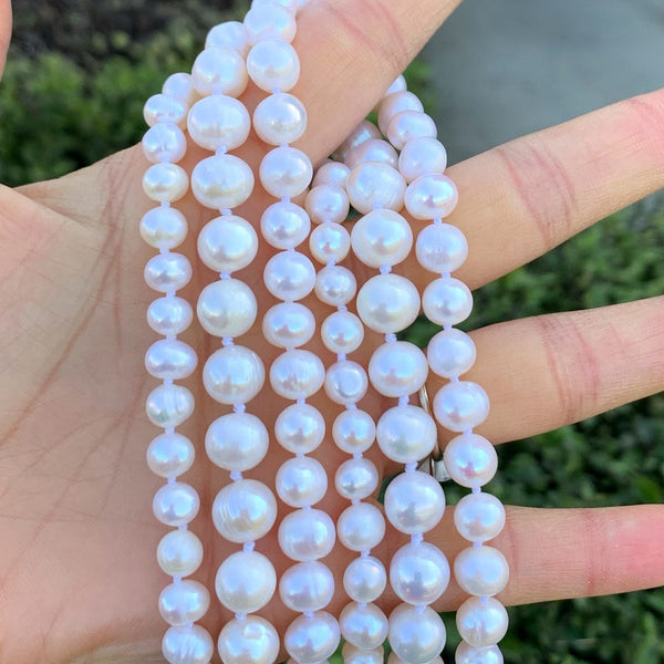 Natural Grade A Potato Round White Cultured Freshwater Pearl Necklace, 7-8mm Pearl Strand, Length Selections: 16 inch/18 Inch