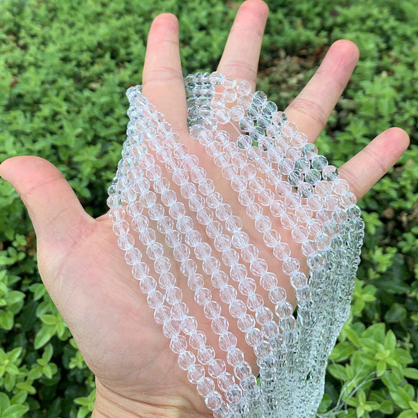 200pcs Creative Club Faceted Round Crystal Glass Beads, Crystal Clear, 6mm (0.24 inch), Hole ID 1mm, CC2R601