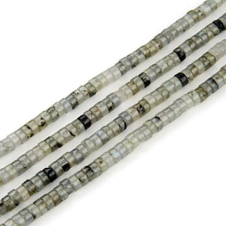 Natural Grey Labradorite Gemstone Heishi Tube Rondelle Beads, 4x2mm/Small, Hole ID 0.9mm, 14.5 Inch/1 Strand, GH-C4