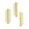 1pc 925 Sterling Silver 5 Strands Multi-Strand Slide Lock Tube Clasp Set, Real 18K Yellow Gold Plated, 30mm Long, SS91-5
